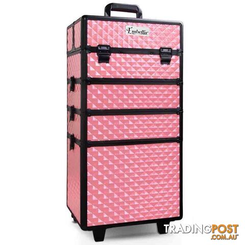 7in1 Professional Makeup Case Beauty Cosmetic Trolley Organiser Box Diamond Pink