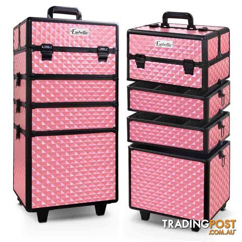7in1 Professional Makeup Case Beauty Cosmetic Trolley Organiser Box Diamond Pink - photo 5 of 12