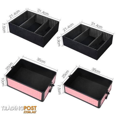7in1 Professional Makeup Case Beauty Cosmetic Trolley Organiser Box Diamond Pink - photo 4 of 12