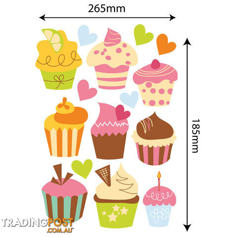 Medium Size Cute Cupcakes Wall Stickers - Totally Movable and Reusable
