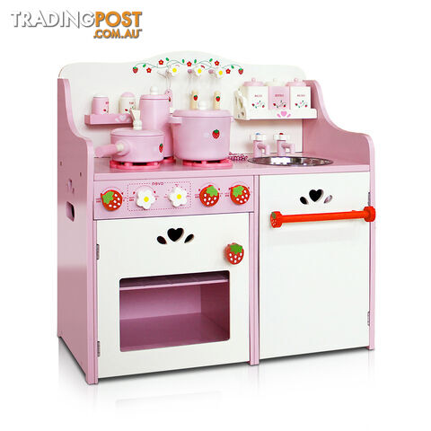 Children Wooden Pretend Kitchen Play Set Kids Home Cooking Cookware Toy Pink