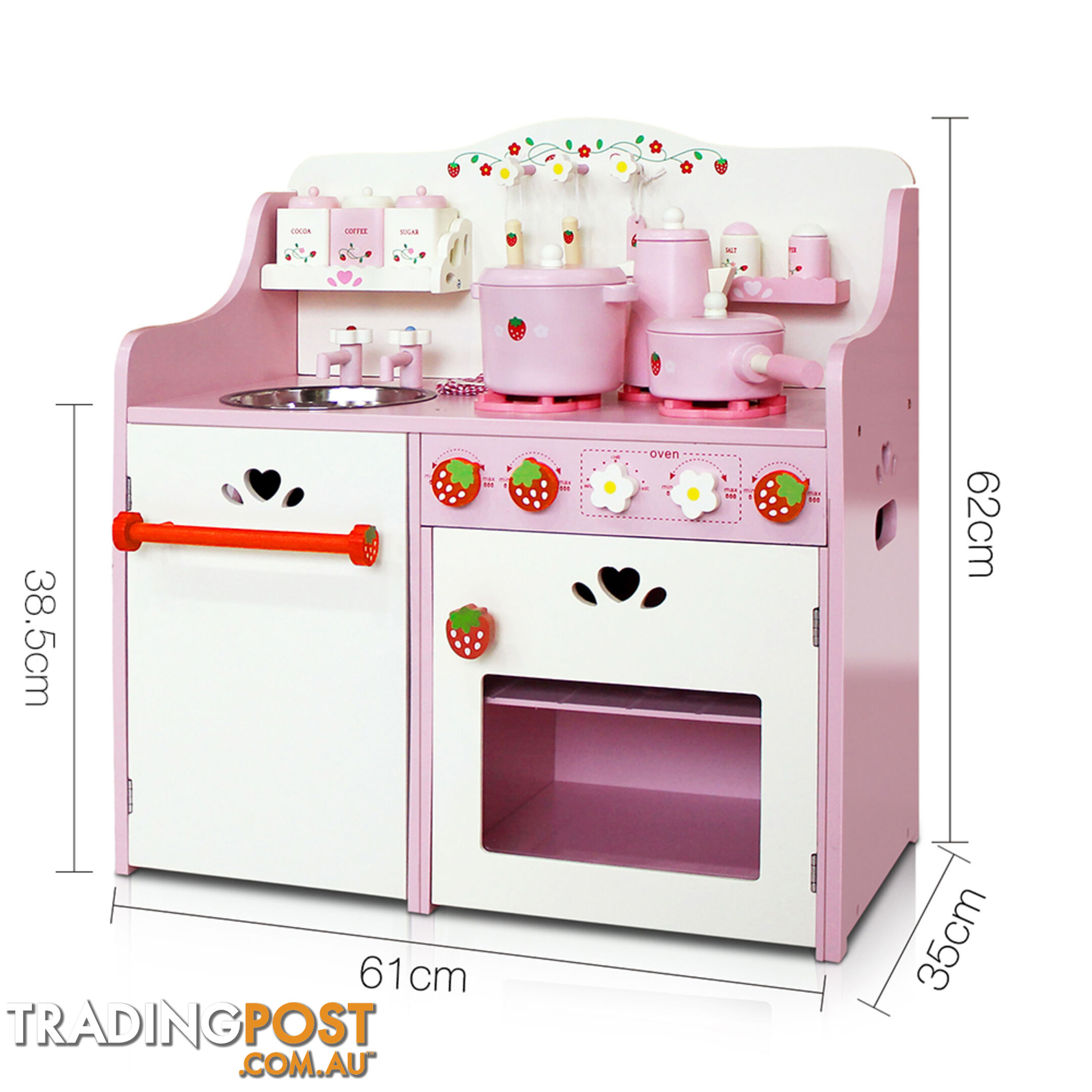 Children Wooden Pretend Kitchen Play Set Kids Home Cooking Cookware Toy Pink