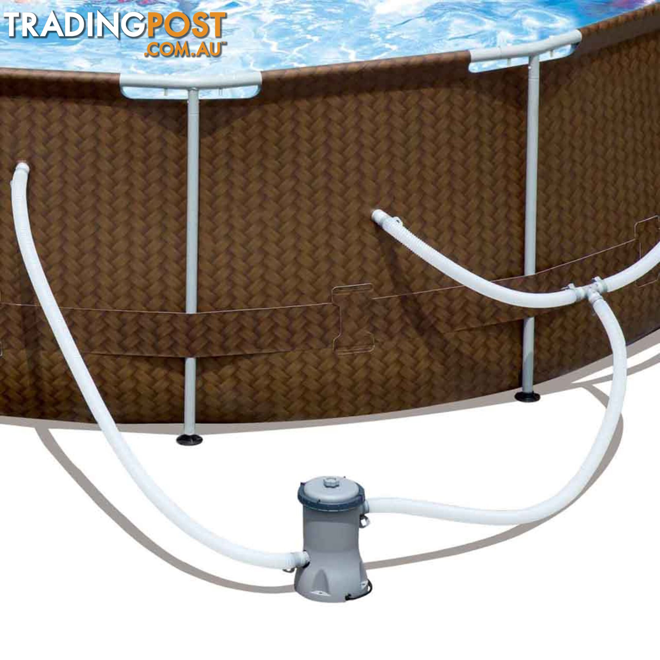 12Ft Above Ground Swimming Pool 3.66M x 1M Filter Pump Rattan Steel Frame