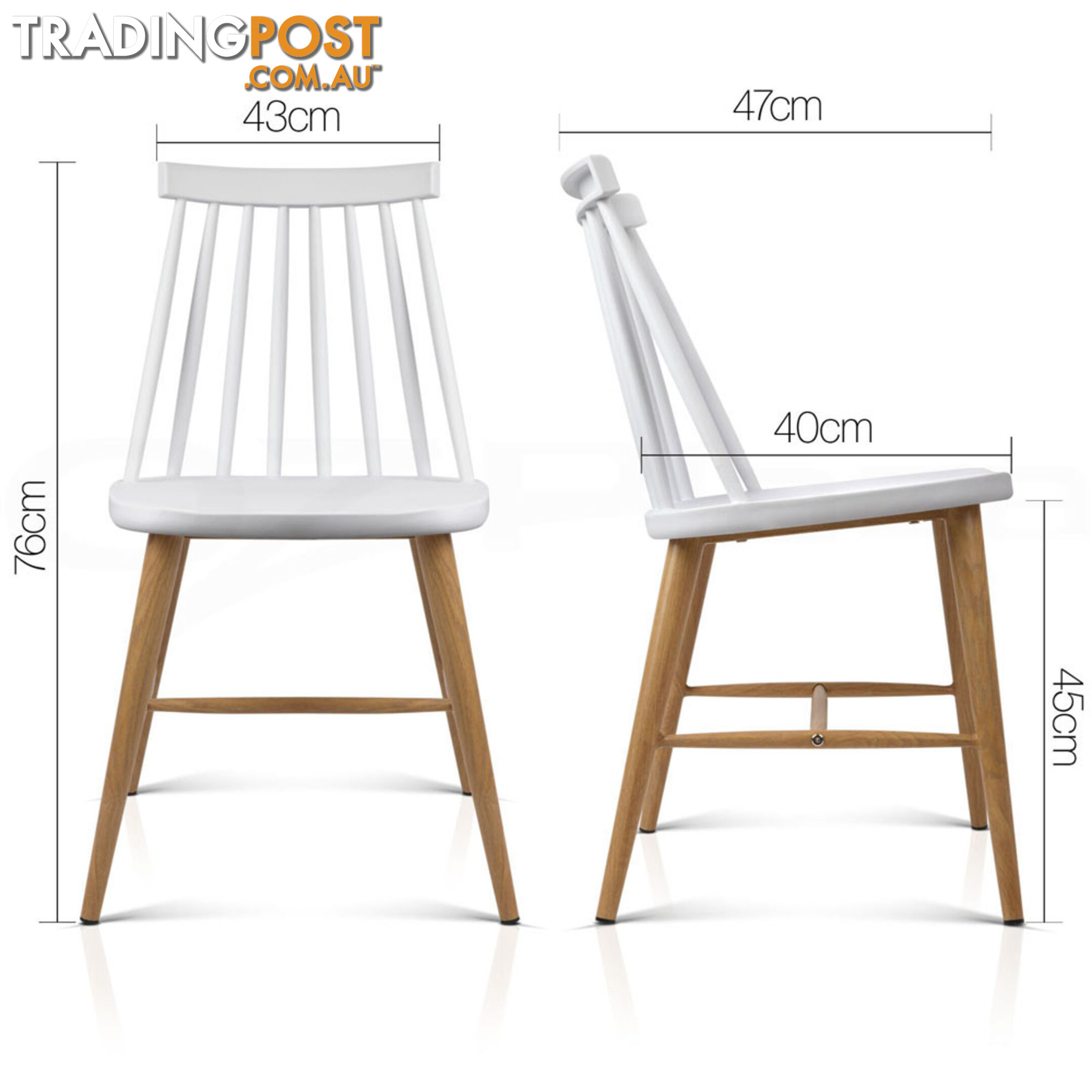 2 x Replica Windsor Dining Chairs Vintage Style Kitchen Bar Cafe Chair White