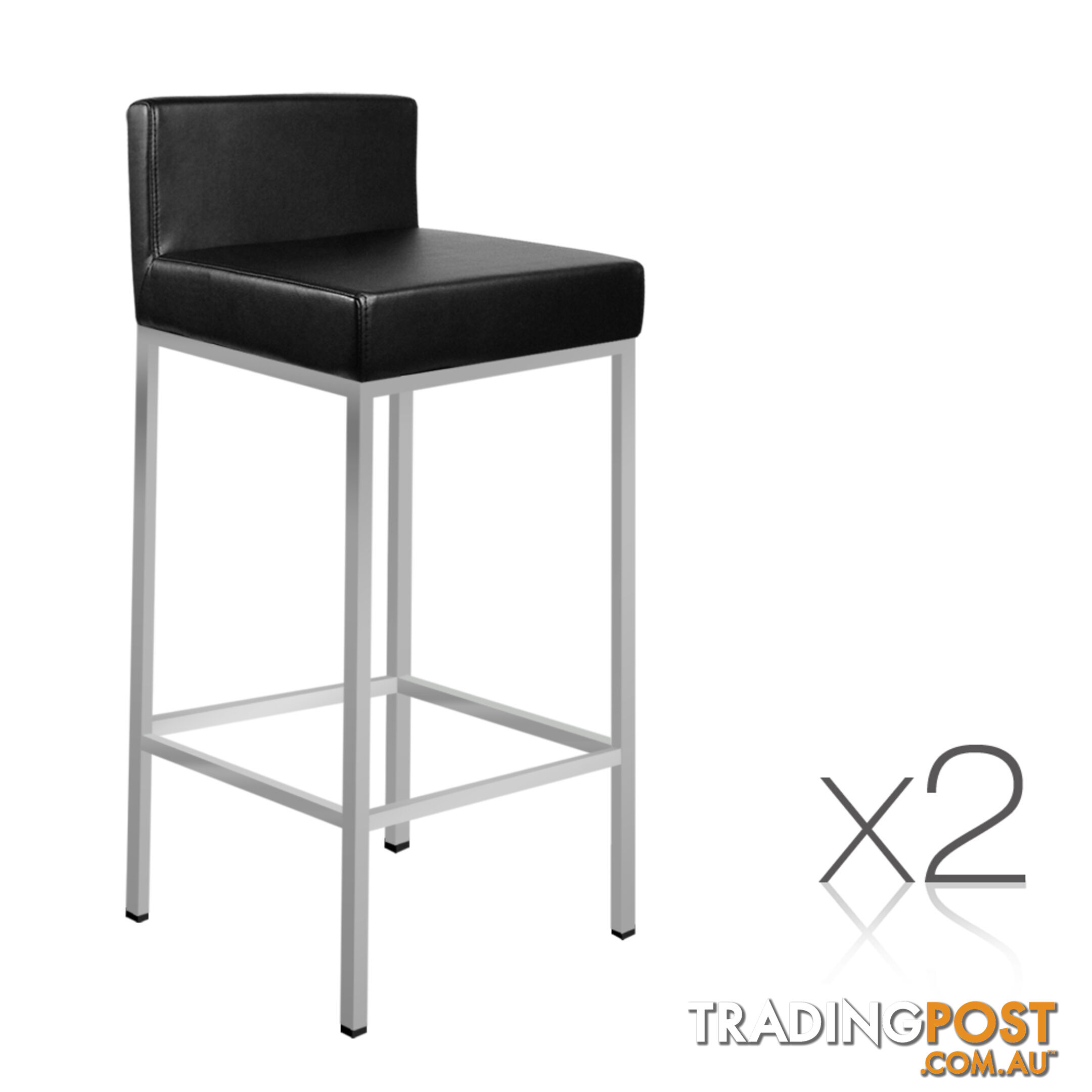 2 x Modern Low Backrest Bar Stool PU Leather Cafe Kitchen Bar Chair Seat Black