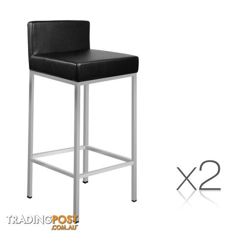 2 x Modern Low Backrest Bar Stool PU Leather Cafe Kitchen Bar Chair Seat Black