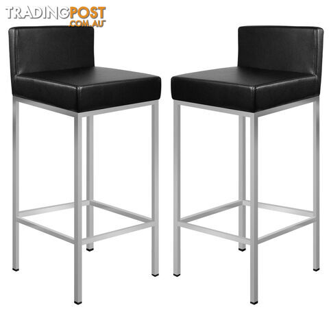 2 x Modern Low Backrest Bar Stool PU Leather Cafe Kitchen Bar Chair Seat Black