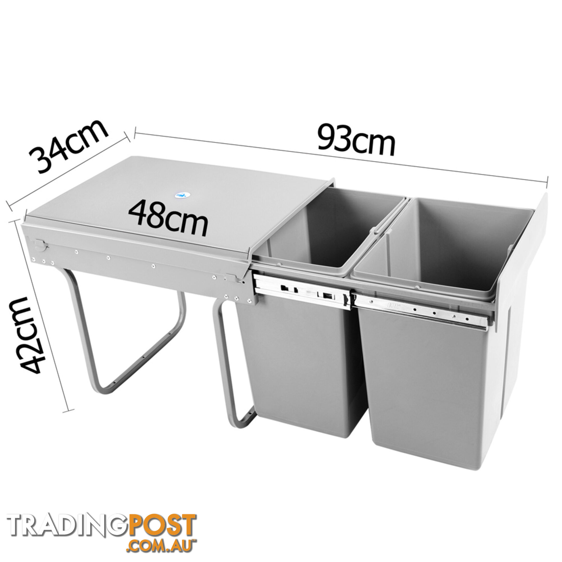 Double Duel Slide Garbage Twin Pull Out Rubbish Bin Waste Basket 2 x 20L