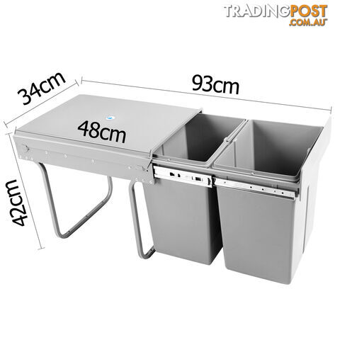 Double Duel Slide Garbage Twin Pull Out Rubbish Bin Waste Basket 2 x 20L