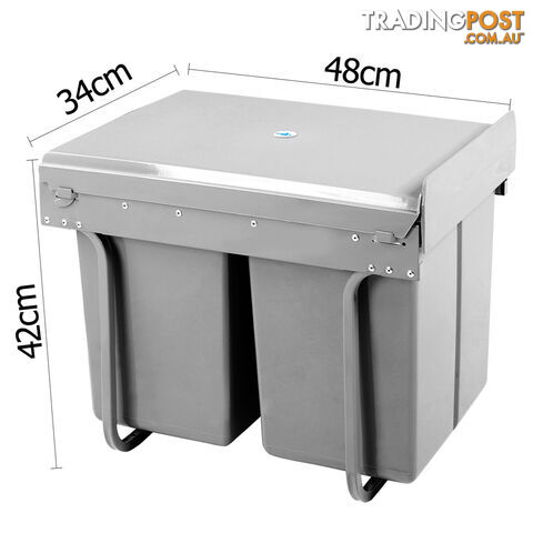 Double Duel Slide Garbage Twin Pull Out Rubbish Bin Waste Basket 2 x 20L