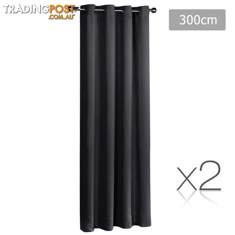 2 x Luxury Eyelet Blockout Curtain Room Darkening 250GSM 3 Layer 300x230cm Black