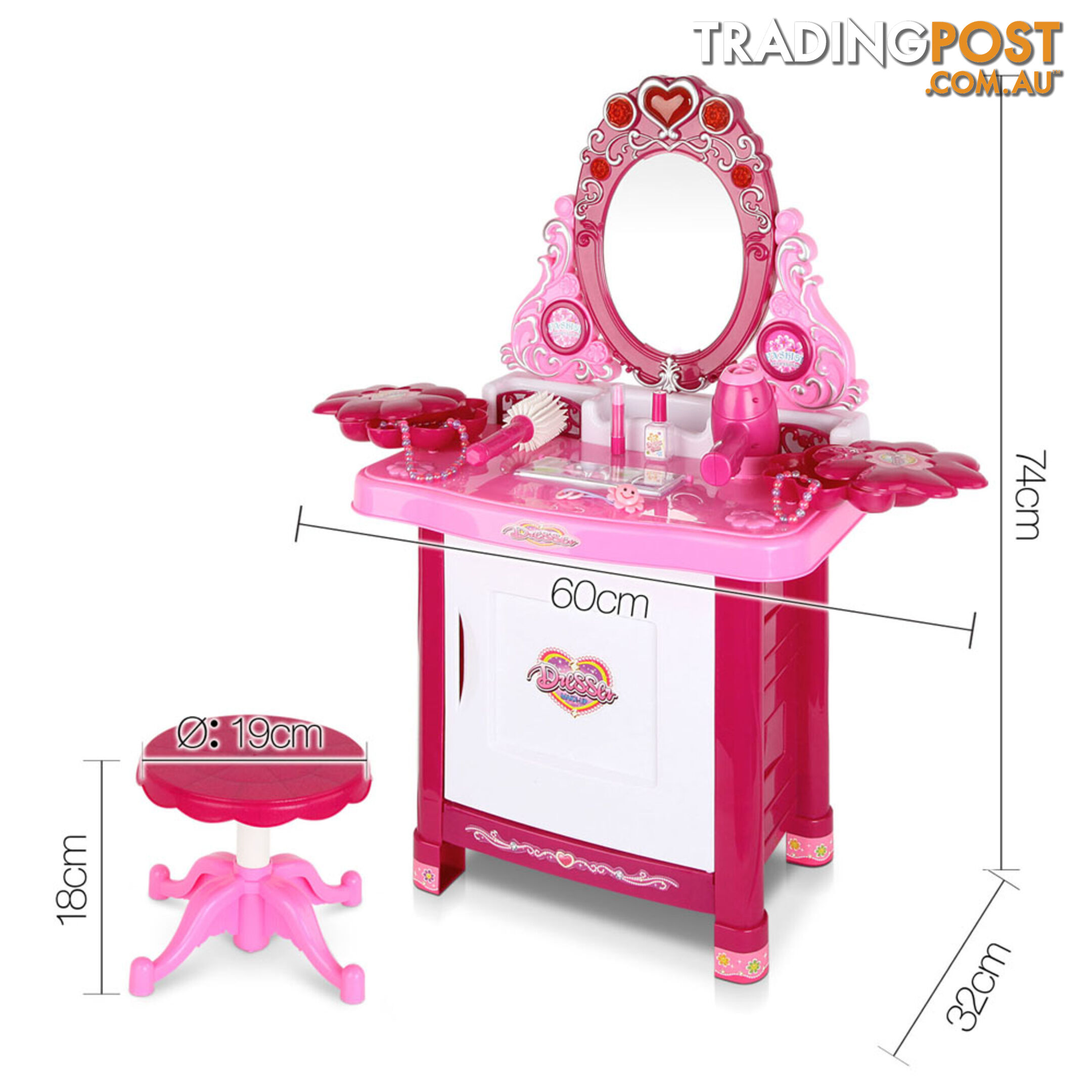 30 Piece Pretend Girls Kids Dressing Table Make Up Beauty Vanity Desk Toy Set