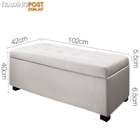 Ottoman Storage Blanket Box Foot Stool Toy Bed Faux Linen Large Beige