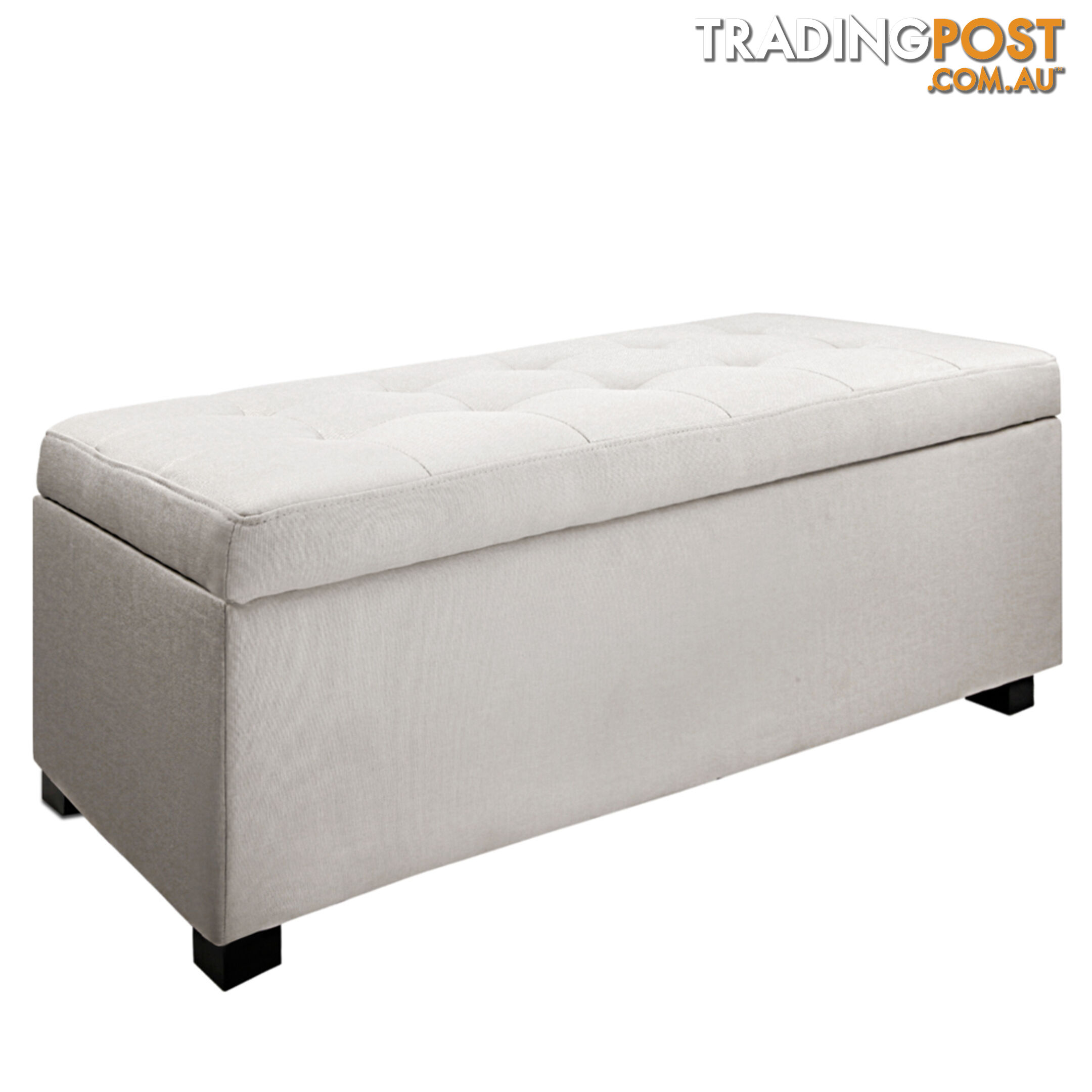 Ottoman Storage Blanket Box Foot Stool Toy Bed Faux Linen Large Beige