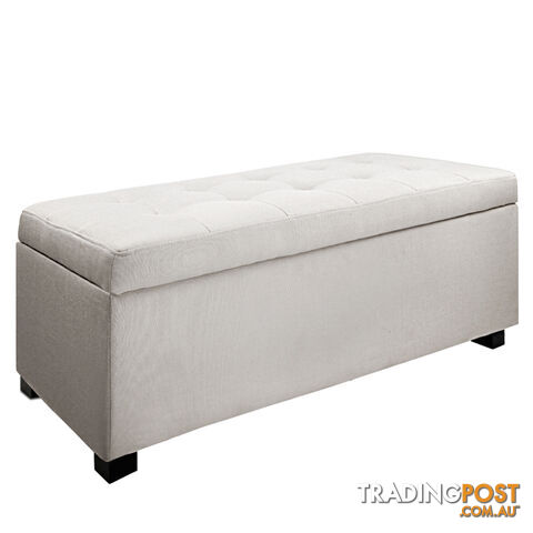 Ottoman Storage Blanket Box Foot Stool Toy Bed Faux Linen Large Beige