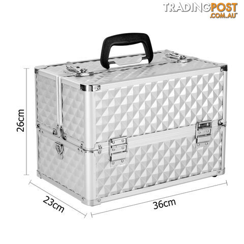 Diamond Silver Professional Beauty Makeup Cosmetic Case Portable Carry Box