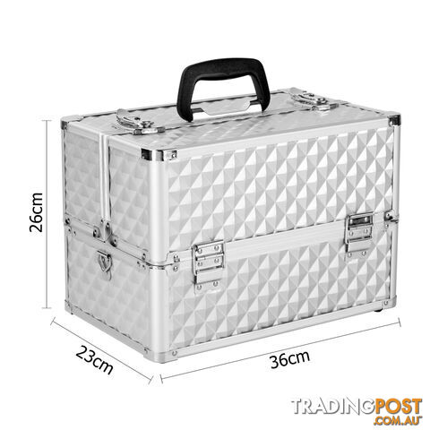 Diamond Silver Professional Beauty Makeup Cosmetic Case Portable Carry Box