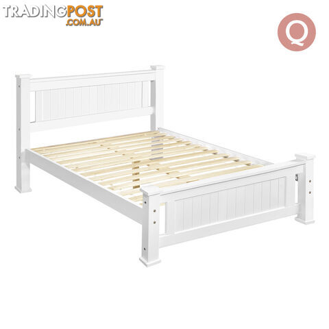 Wooden Bed Frame Pine Wood Queen White