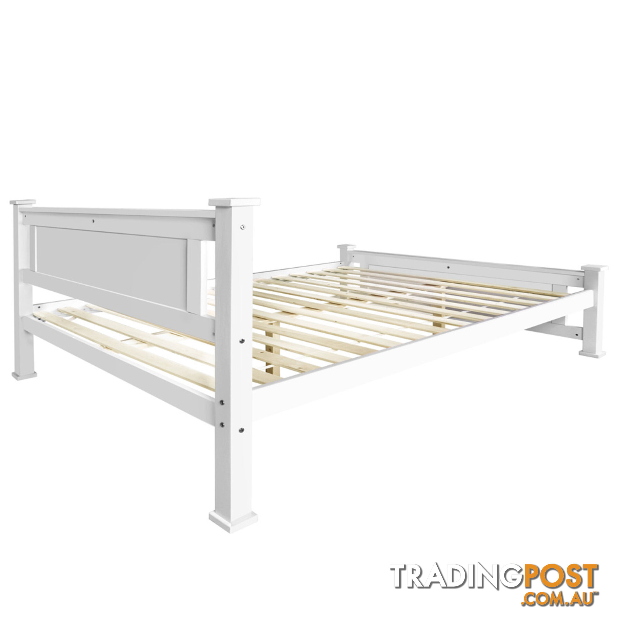 Wooden Bed Frame Pine Wood Queen White