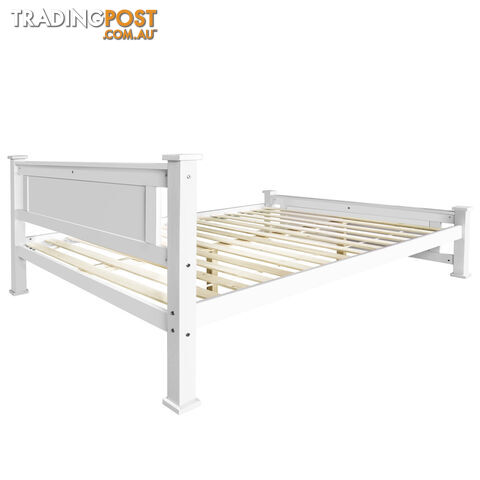 Wooden Bed Frame Pine Wood Queen White