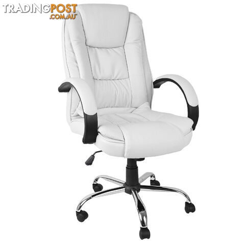 Deluxe PU Leather Computer Chair High Back Headrest Office Desk Chair White