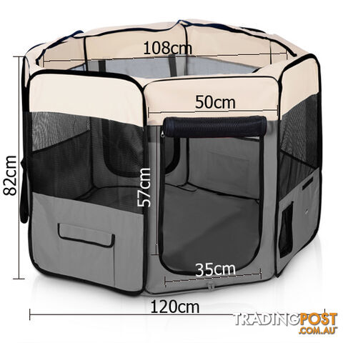 XL Portable Pet Playpen 8 Panel Dog Puppy Cat Exercise Soft Cage Crate Tent Grey