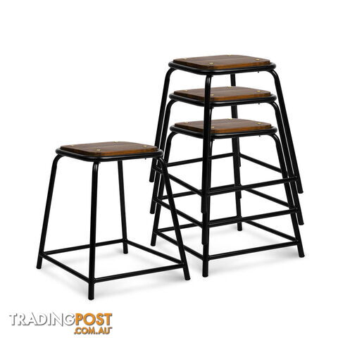 Set of 4 Stackable Wooden Seat Stools _ 48.5CM