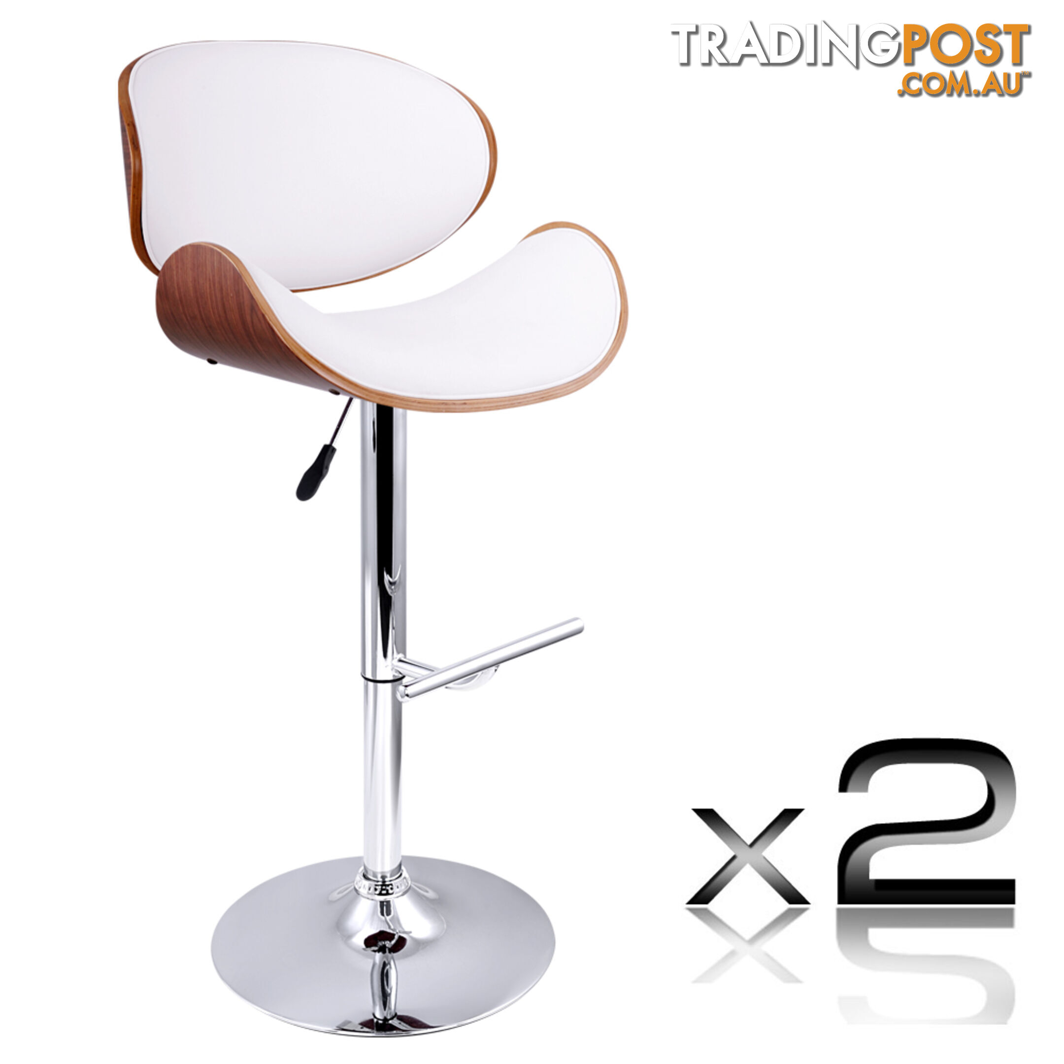 Set of 2 Wooden Kitchen Bar Stool Padded Seat White