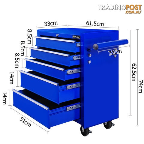 5 Drawers Toolbox Chest Cabinet Tool Box Roller Trolley Blue - photo 2 of 8