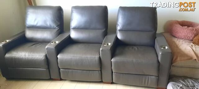 Encore X Leather Recliner Home Theatre Sofa Slate Grey 3 Seater