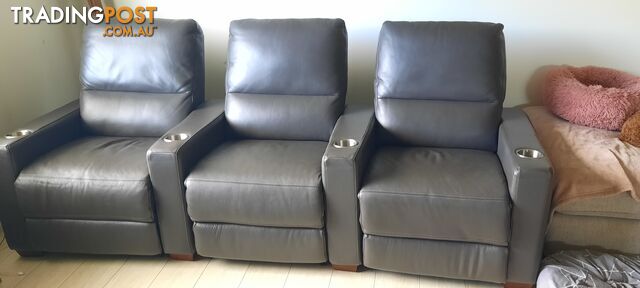 Encore X Leather Recliner Home Theatre 3 seater USB Slate grey