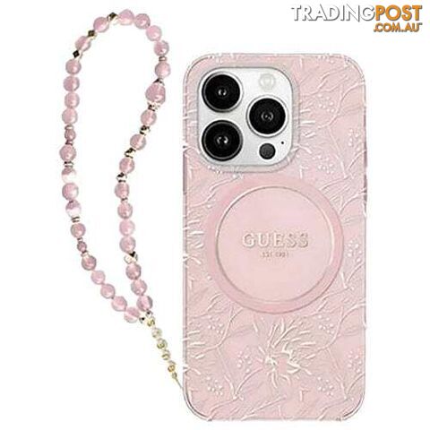 Guess Flowers with Bead Strap MagSafe for iPhone 16 Pro