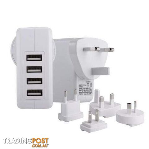 4 Port USB Travel Charger with AU, EU, UK, US Plugs