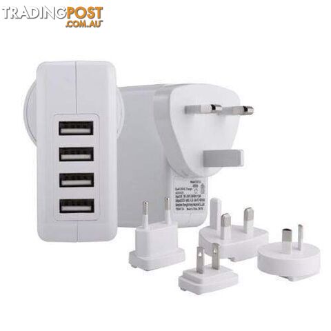 4 Port USB Travel Charger with AU, EU, UK, US Plugs