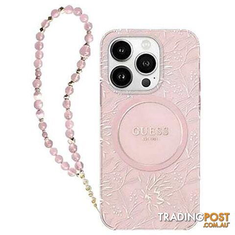 Guess Flowers with Bead Strap MagSafe for iPhone 16 Pro Max