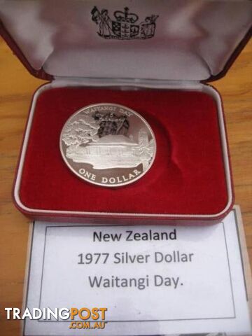 1977 New Zealand Silver Proof $1 Dollar Waitangi Day Elizabeth II