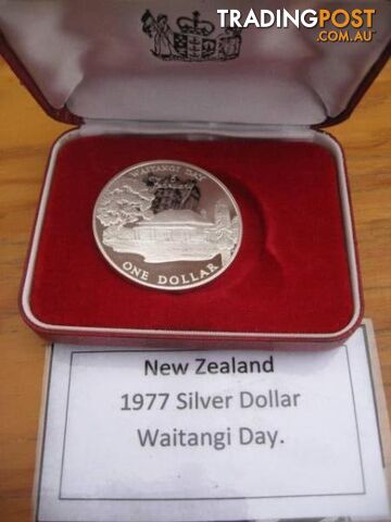 1977 New Zealand Silver Proof $1 Dollar Waitangi Day Elizabeth II
