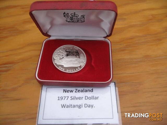 1977 New Zealand Silver Proof $1 Dollar Waitangi Day Elizabeth II