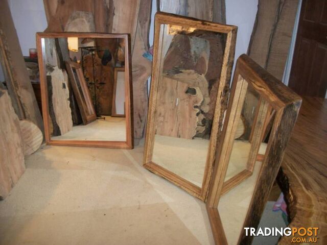 NEW LIVE NATURAL TREE EDGE Hardwood timber slab framed mirrors
