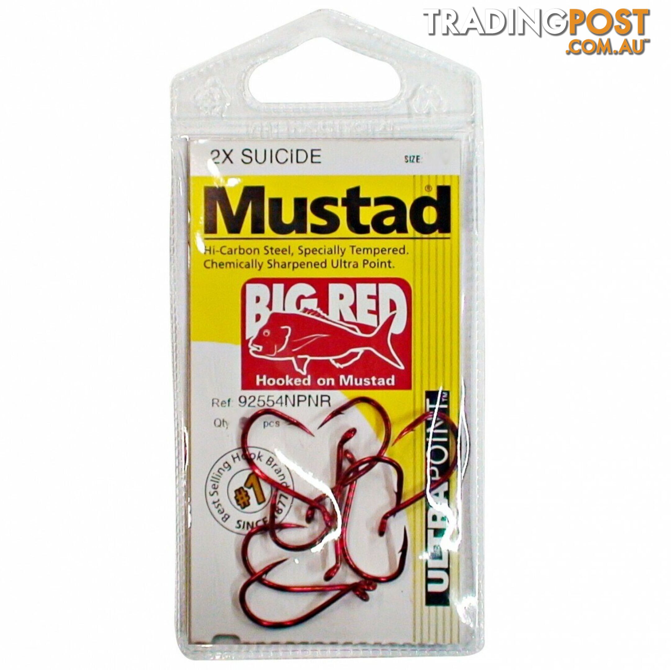 Mustad Big Red Suicide Fishing Hooks Single Packet - BIG RED - Mustad Hooks