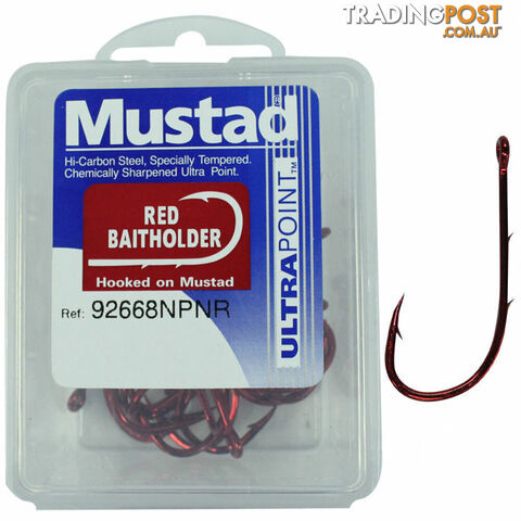 Mustad Red Bait Holder Fishing Hooks (Box) - Red BH Box - Mustad Hooks