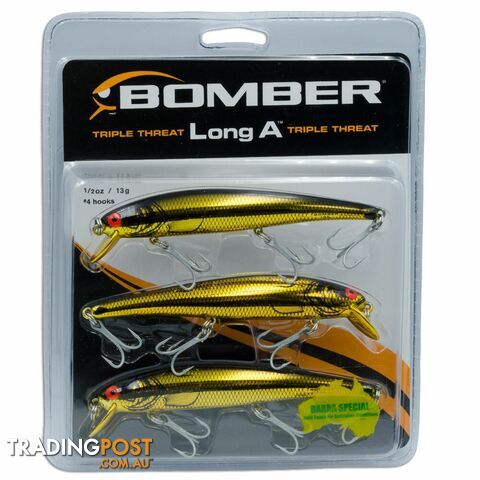 Gold Bomber 3pc Lure Pack - Long A Triple Threat - 06P7 - Bomber Lures - 032256246741