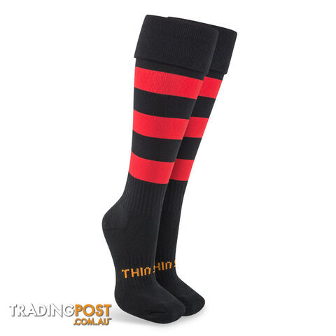 Thinskins Fine Knit Football Socks - Black/Red Hoops - THINSKINS