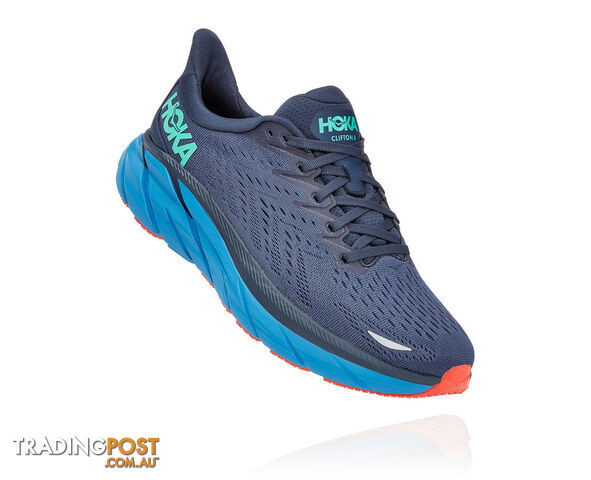 Hoka Mens Clifton 8 Wide Running Shoe - Outer Space/Vallarta Blue - HOKA