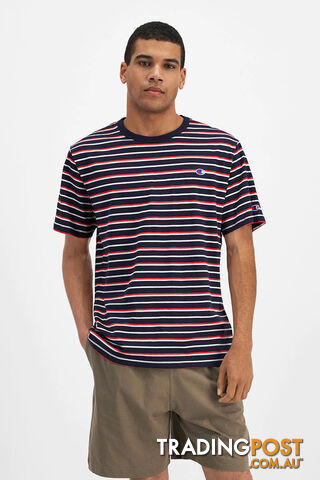 Champion Mens Script Stripe Tee - Navy Stripe - CHAMPION