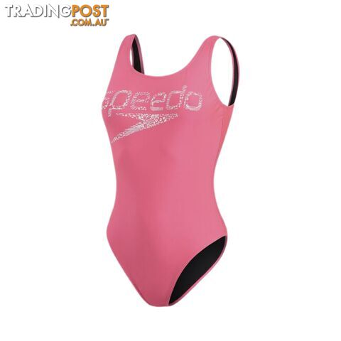 Speedo Womens Logo Deep U-Back One Piece - Fluo Pink/White - SPEEDO
