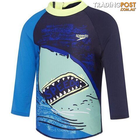 Speedo Junior Boys Gnarly Dino Long Sleeve Rashie - Blue - SPEEDO -...