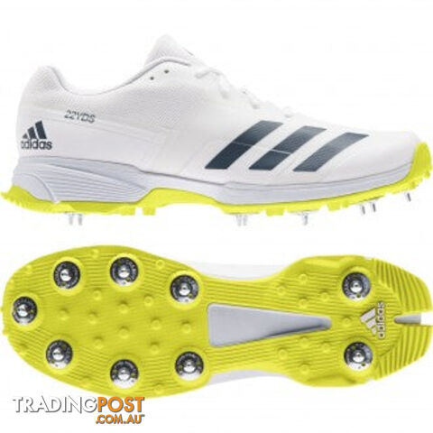 Adidas Adizero 22 Yards Senior Cricket Shoe - White lSize 10 - ADIDAS
