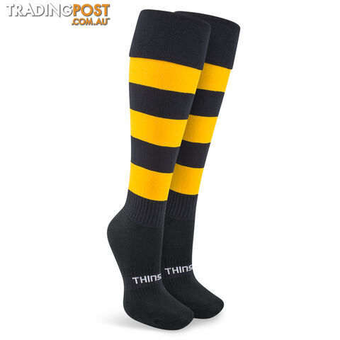Thinskins Fine Knit Football Socks - Black/Gold Hoops - THINSKINS