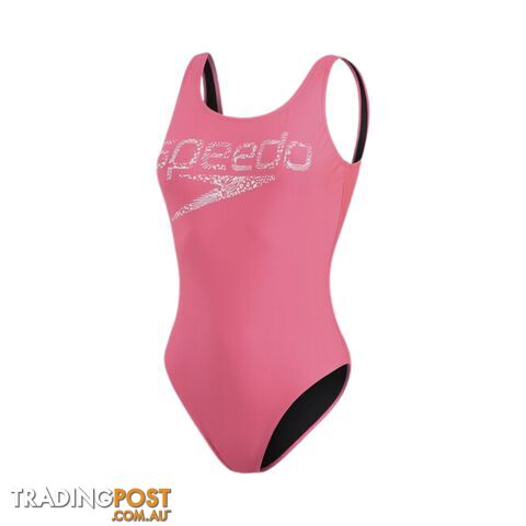 Speedo Womens Logo Deep U-Back One Piece - Fluo Pink/White - SPEEDO